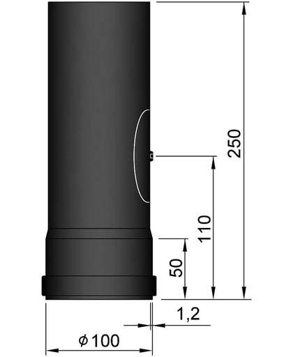 TT Kachelpijp ø100 lg250mm met deur zwart - ø100 - 250mm - zwart - staal - 2mm dik - deur -
