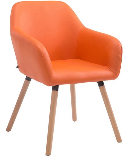 Clp Bezoekersstoel ACHAT V2, eetkamerstoel, wachtkamerstoel, conferentiestoel, keukenstoel, met armleuning, maximaal laadvermogen 150 kg, houten frame, met vloerbeschermers, bekleding van kunstleder - oranje kleur onderstel : natura