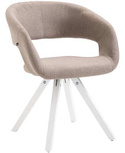 Clp Eetkamerstoel SUEZ, wachtkamerstoel, fauteuil, keukenstoel, bezoekersstoel, eikenhouten frame met stoffen bekeding - Bekleding kleur: Taupe kleur onderstel : wit
