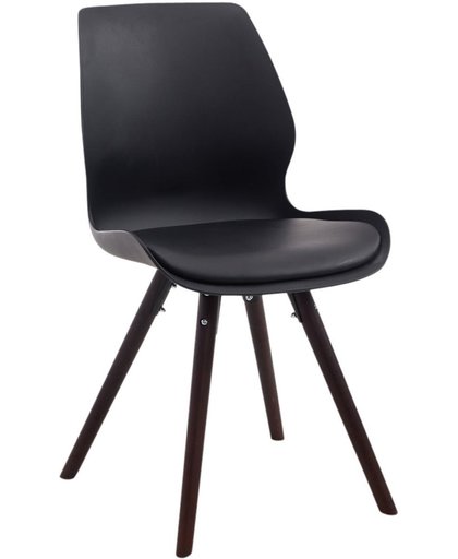 Clp Bezoekersstoel PERTH, eetkamerstoel, wachtkamerstoel, kunststof zitting met een kunstleder kussen - zwart, kleur onderstel : rond cappucino,