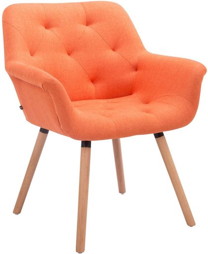 Clp Luxueuze bezoekersstoel CASSIDY club stoel, beklede eetkamerstoel met armleuning, belastbaar tot 150 kg - oranje houten onderstel kleur natura (eiken)