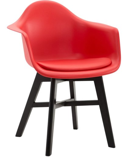 Clp Bezoekersstoel CALGARY, eetkamerstoel, wachtkamerstoel, houten onderstel,kunststof zitting met kunstlederen overtrek, - rood, kleur onderstel : zwart
