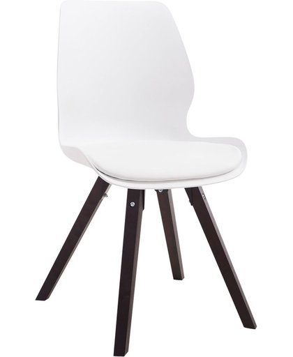 Clp Bezoekersstoel PERTH, eetkamerstoel, wachtkamerstoel, kunststof zitting met een kunstleder kussen - wit, kleur onderstel : vierkant cappucino,