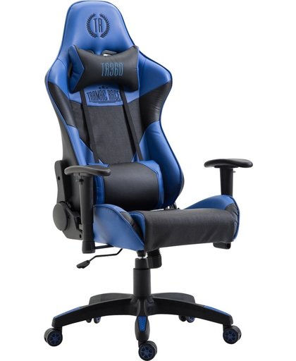 Clp Racing bureaustoel MONSANO, max. laadvermogen tot 136 kg, gamingstoel, bureaustoel, leverbaar met / zonder voetsteun, kantelmechanisme, bekleding van kuntsleer - zwart/blauw, zonder voetsteun