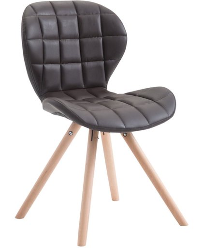 Clp Design retro stoel ALYSSA, bezoekersstoel, woonkamerstoel, eetkamerstoel, objectstoel, vergaderstoel, rond beukenhouten frame, bekleding van kunstleer - donkerbruin, kleur onderstel : natura,