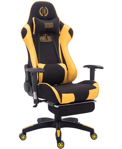 Clp Managerstoel TURBO directiestoel, Gaming chair met voetsteun, hoogte verstelbaar, ergonomisch, belastbaar tot 150 kg, stof - zwart/geel