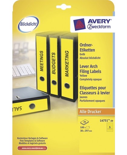 Avery Border Binder Labels, Yellow 38 x 297mm (20)