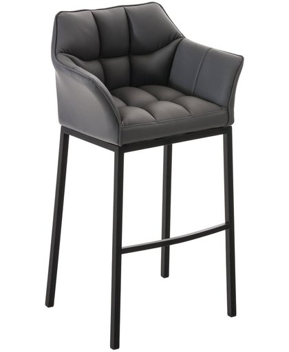 Clp Barkruk DAMASO met rugleuning, ergonomische voetsteun, zithoogte van 83 cm, verkrijgbaar in verschillende kleuren, mat zwart frame, bekleding van kunstleer - grijs,