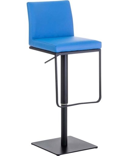 Clp Barkruk PANAMA - barstoel met rugleuning en ergonomische voetensteun, in hoogte verstelbaar, bekleding van kunstleer - blauw, onderstel : matzwart metaal