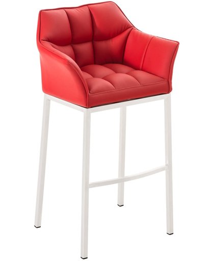 Clp Barkruk DAMASO met rugleuning, ergonomische voetsteun, zithoogte van 83 cm, verkrijgbaar in verschillende kleuren, mat wit frame, bekleding van kunstleer - rood,