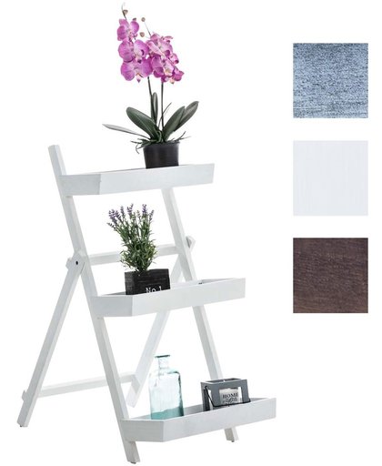 Clp Houten ladderrek RITA trappenrek, bloemenrek met 3 niveaus, opklapbaar - wit