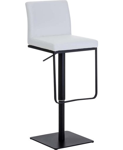 Clp Barkruk PANAMA - barstoel met rugleuning en ergonomische voetensteun, in hoogte verstelbaar, bekleding van kunstleer - wit, onderstel : matzwart metaal