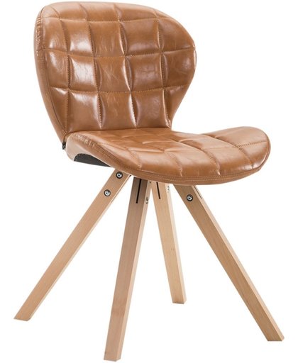 Clp Design retro stoel ALYSSA, bezoekersstoel, woonkamerstoel, eetkamerstoel, objectstoel, vergaderstoel, vierkant beukenhouten frame, bekleding van kunstleer - lichtbruin, kleur onderstel : natura,