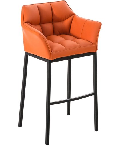 Clp Barkruk DAMASO met rugleuning, ergonomische voetsteun, zithoogte van 83 cm, verkrijgbaar in verschillende kleuren, mat zwart frame, bekleding van kunstleer - oranje,