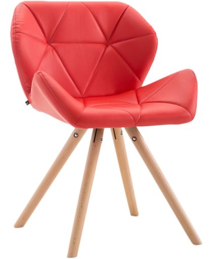 Clp Eetkamerstoel TYLER, design retro stoel, bezoekersstoel, wachtkamerstoel, beukenhouten frame (rond), bekleding van kunstleer - rood, kleur onderstel : natura,