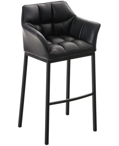 Clp Barkruk DAMASO met rugleuning, ergonomische voetsteun, zithoogte van 83 cm, verkrijgbaar in verschillende kleuren, mat zwart frame, bekleding van kunstleer - zwart,