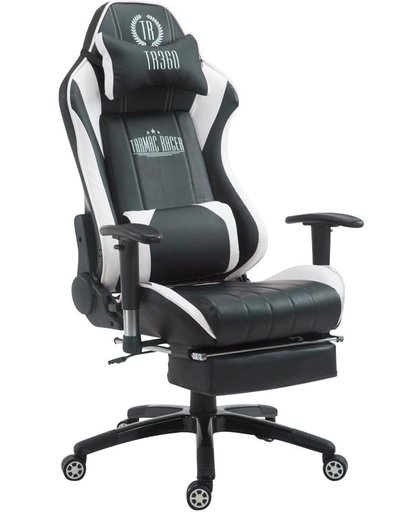 Clp XL Racing bureaustoel SHIFT - Gaming managerstoel Tarmac Racing met en zonder voetsteun, belastbaar tot 150 kg, kunstleer - zwart/wit met voetsteun