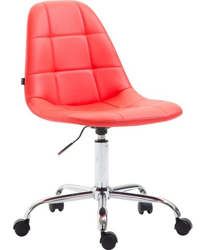 Clp Bureaustoel REIMS, bureaustoel met doorgestikte zitting, in hoogte verstelbare werkstoel, metalen frame in chromen look, draaistoel met zwenkwielen, met bekleding van kunstleer - rood