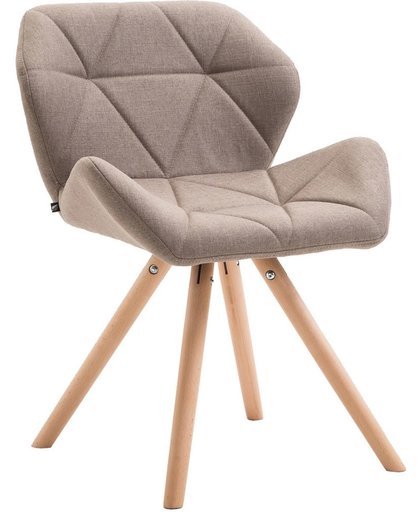 Clp Eetkamerstoel TYLER, design retro stoel, bezoekersstoel, wachtkamerstoel, beukenhouten frame (rond), bekleding van stof - taupe, kleur onderstel : natura,