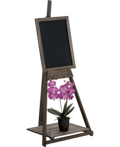 Clp Houten memo bord DAGMAR ladderrek met krijtbord, landhuisstijl, deco-bord, staand rek, bloemenrek met 1 plank - donkerbruin