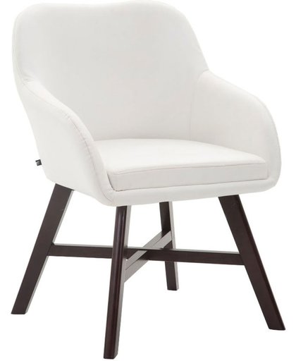Clp Eetkamerstoel KEPLER, wachtkamerstoel met armleuningen, bezoekersstoel met beukenhouten frame, keukenstoel, bekleding van kunstleer - wit, kleur onderstel : walnoot,