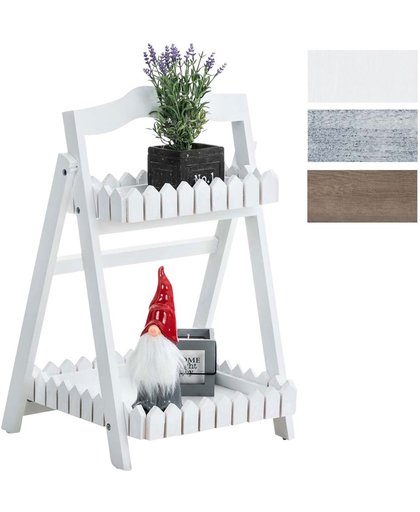 Clp Houten ladderrek, trappenrek, staand rek, deco-rek, wandrek, bloemenrek, 2 legplanken, opklapbaar - wit