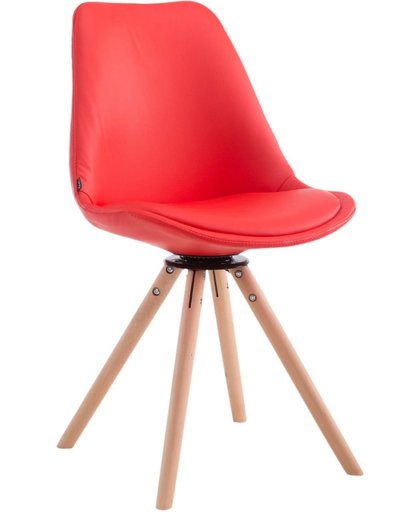 Clp Bezoekersstoel CALAIS, eetkamerstoel, wachtkamerstoel, relaxstoel, Draaifauteuil met ronde houten poten, bekleding van kusntleer - rood, kleur onderstel : natura,