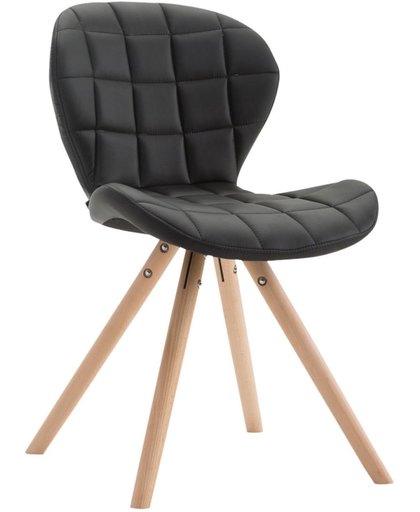 Clp Design retro stoel ALYSSA, bezoekersstoel, woonkamerstoel, eetkamerstoel, objectstoel, vergaderstoel, rond beukenhouten frame, bekleding van kunstleer - zwart, kleur onderstel : natura,