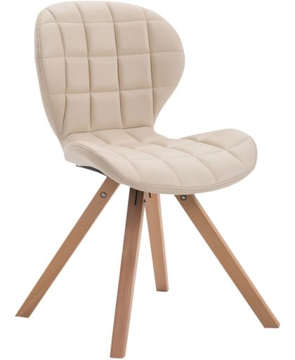 Clp Design retro stoel ALYSSA, bezoekersstoel, woonkamerstoel, eetkamerstoel, objectstoel, vergaderstoel, vierkant beukenhouten frame, bekleding van kunstleer - creme, kleur onderstel : natura,