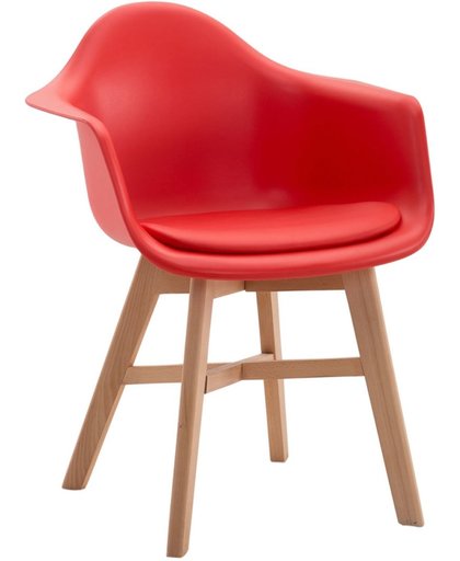 Clp Bezoekersstoel CALGARY, eetkamerstoel, wachtkamerstoel, houten onderstel,kunststof zitting met kunstlederen overtrek, - rood, kleur onderstel : natura,