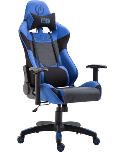 Clp Racing bureaustoel MONSANO, max. laadvermogen tot 136 kg, gamingstoel, bureaustoel, leverbaar met / zonder voetsteun, kantelmechanisme, bekleding van stof - zwart/blauw, zonder voetsteun
