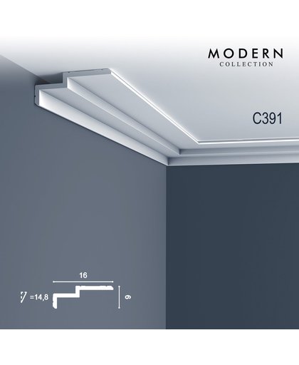 Kroonlijst Orac Decor C391 MODERN STEPS Indirecte verlichting Sierlijst modern design wit 2m