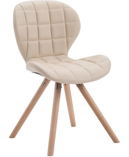 Clp Design retro stoel ALYSSA, bezoekersstoel, woonkamerstoel, eetkamerstoel, objectstoel, vergaderstoel, rond beukenhouten frame, bekleding van kunstleer - creme, kleur onderstel : natura,