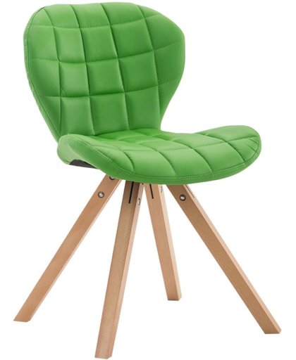 Clp Design retro stoel ALYSSA, bezoekersstoel, woonkamerstoel, eetkamerstoel, objectstoel, vergaderstoel, vierkant beukenhouten frame, bekleding van kunstleer - groen, kleur onderstel : natura,