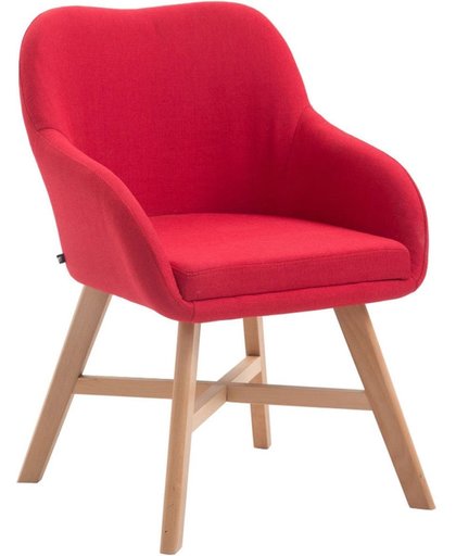 Clp Eetkamerstoel KEPLER, wachtkamerstoel met armleuningen, bezoekersstoel met beukenhouten frame, keukenstoel, bekleding van stof - rood, kleur onderstel : natura,