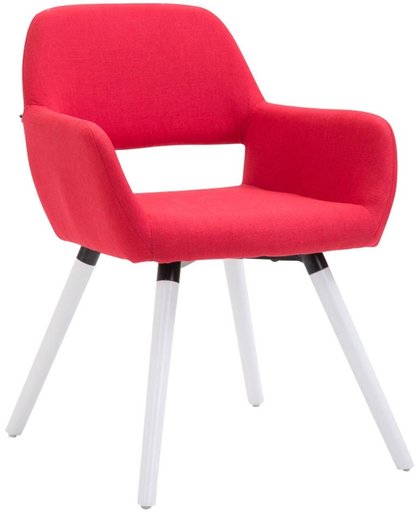 Clp Eetkamerstoel BOBBY, wachtkamerstoel met armleuningen, bezoekersstoel met beukenhouten frame, keukenstoel, bekleding van stof, - rood, kleur onderstel : wit,
