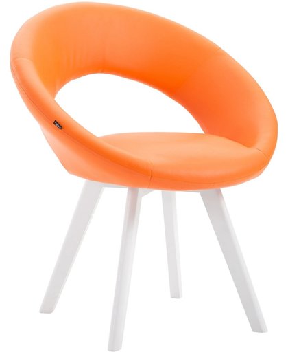 Clp Eetkamerstoel BECK, scandinavische stijl, bezoekersstoel met rugleuning,, vierpotig houten frame, moderne stoel, bekleding van kunstleer, - oranje kleur onderstel : wit