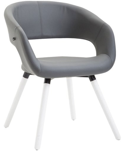 Clp Eetkamerstoel GIZA, wachtkamerstoel, bezoekersstoel, keukenstoel, fauteuil, bekleding van kunstleer, - Bekleding kleur: grijs kleur onderstel : wit,