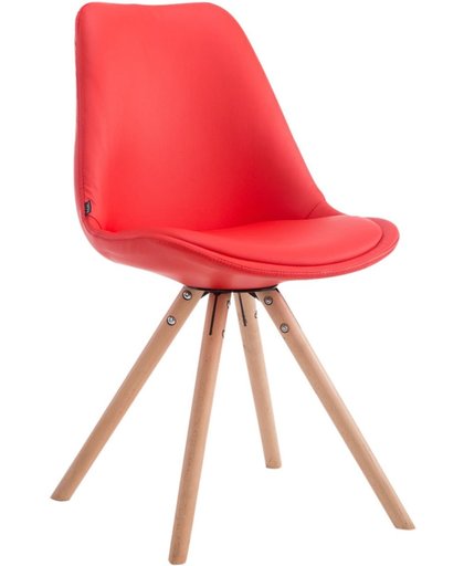 Clp Bezoekersstoel LAVA, eetkamerstoel, wachtkamerstoel, keukenstoel, vergaderstoel, designstoel, retrostoel, bekleding van kunstleer, - rood, onderstel : rond Natura