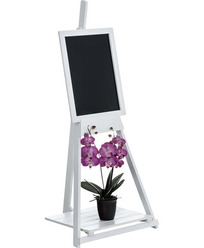 Clp Houten memo bord DAGMAR ladderrek met krijtbord, landhuisstijl, deco-bord, staand rek, bloemenrek met 1 plank - wit