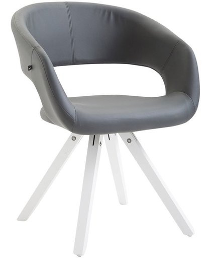 Clp Eetkamerstoel SUEZ, wachtkamerstoel, fauteuil, keukenstoel, bezoekersstoel, eikenhouten frame met kunstlederen bekeding - Bekleding kleur: donkergrijs kleur onderstel : wit