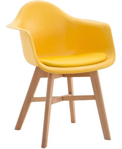 Clp Bezoekersstoel CALGARY, eetkamerstoel, wachtkamerstoel, houten onderstel,kunststof zitting met kunstlederen overtrek, - geel kleur onderstel : natura,