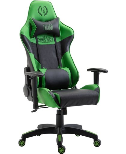 Clp Racing bureaustoel MONSANO, max. laadvermogen tot 136 kg, gamingstoel, bureaustoel, leverbaar met / zonder voetsteun, kantelmechanisme, bekleding van kuntsleer - zwart/groen, zonder voetsteun