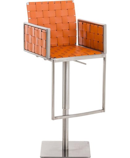 Clp Barkruk MOSKOU - met armleuningen, in hoogte verstelbaar, uitgevoerd in een RVS design gecombineerd met kunstleer - oranje