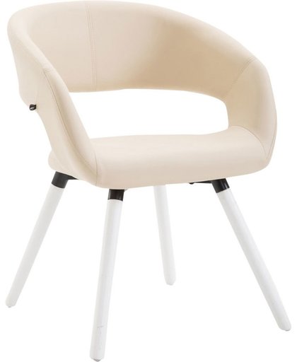 Clp Eetkamerstoel GIZA, wachtkamerstoel, bezoekersstoel, keukenstoel, fauteuil, bekleding van kunstleer, - Bekleding kleur: crème kleur onderstel : wit,