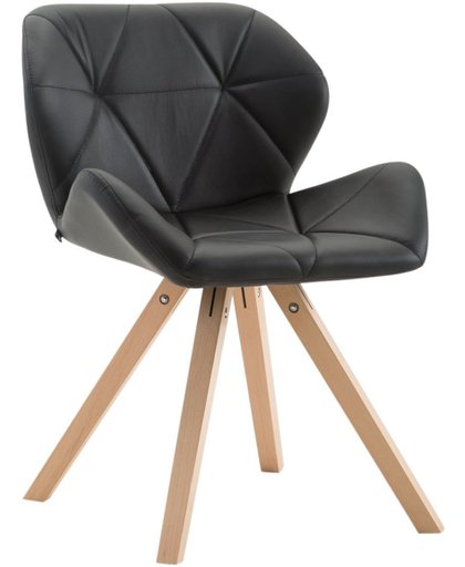 Clp Eetkamerstoel TYLER, design retro stoel, bezoekersstoel, wachtkamerstoel, beukenhouten frame (vierkant), bekleding van kunstleer - zwart, kleur onderstel : natura,