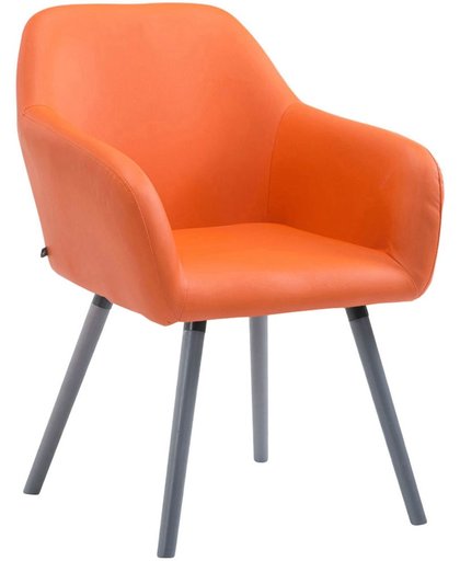 Clp Bezoekersstoel ACHAT V2, eetkamerstoel, wachtkamerstoel, conferentiestoel, keukenstoel, met armleuning, maximaal laadvermogen 150 kg, houten frame, met vloerbeschermers, bekleding van kunstleder - oranje kleur onderstel : grijs
