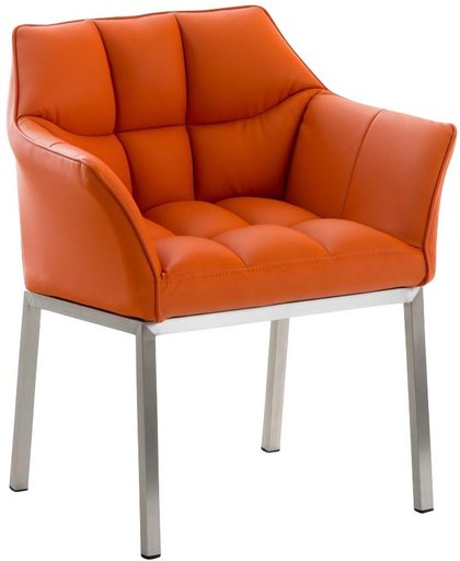 Clp Lounge zetel OCTAVIA - gepolsterde stoel met armsteun, kunstleer - oranje, onderstel : edelstaal