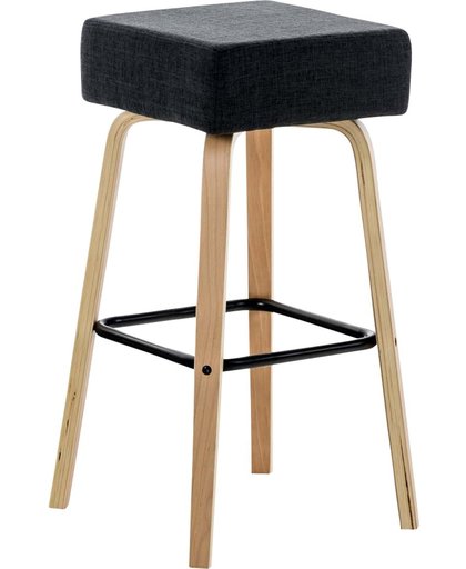 Clp Barkruk LUCA - barstoel met houten onderstel, dik zitkussen en voetsteun, leuningvrij, stof - donkergrijs onderstel : natuur
