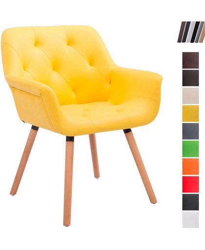 Clp Luxueuze bezoekersstoel CASSIDY club stoel, beklede eetkamerstoel met armleuning, belastbaar tot 150 kg - geel houten onderstel kleur natura (eiken)